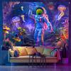 Blacklight Psychedelic Astronaut Jellyfish Tapestry UV Reactive Trippy Wall Hanging for Party Bedroom Home Decor