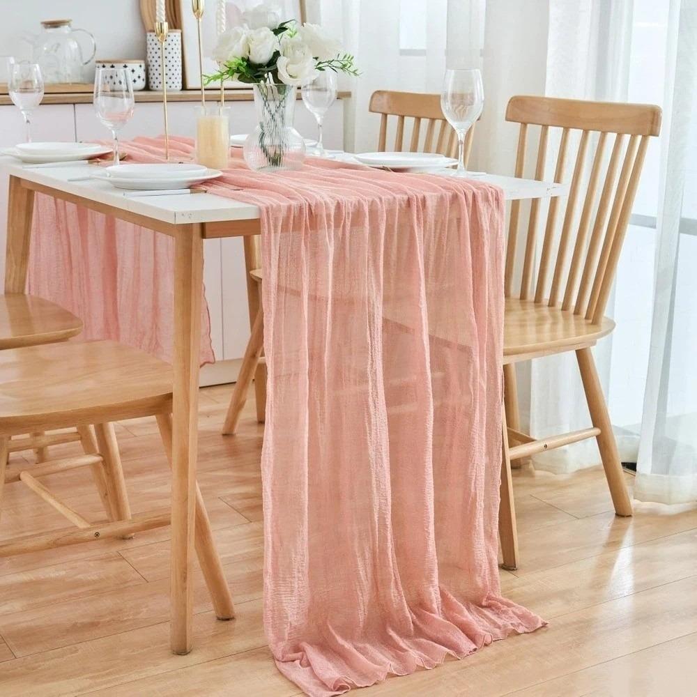 Long Vintage Table Runners Seersucker 300cm Cheesecloth Table Setting Boho Rustic Country Gauze Tablecloth Home