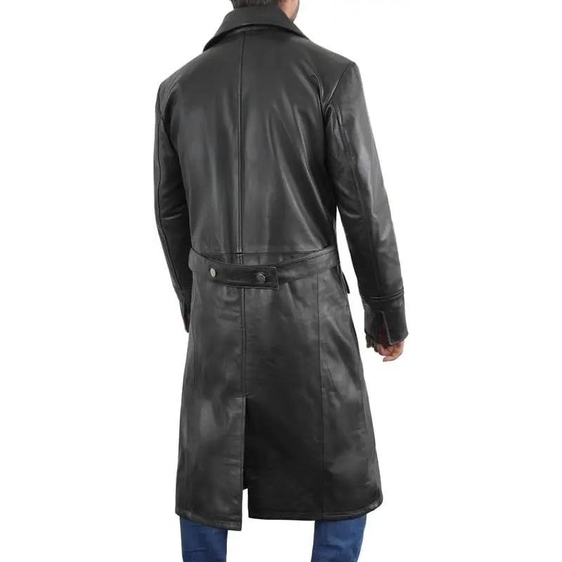 Popular German officer uniform WWII classic black long leather trench coat jacket for men