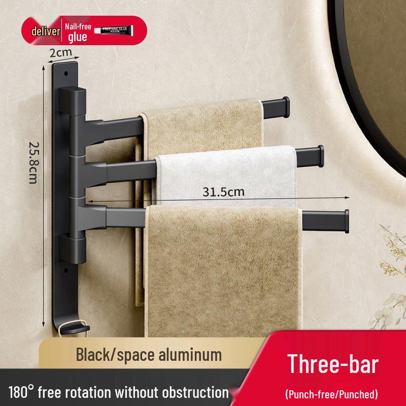 Kele Punch-Free Rotating Wall-Mounted Towel Rack - Multi-Bar Bathroom Towel Holder