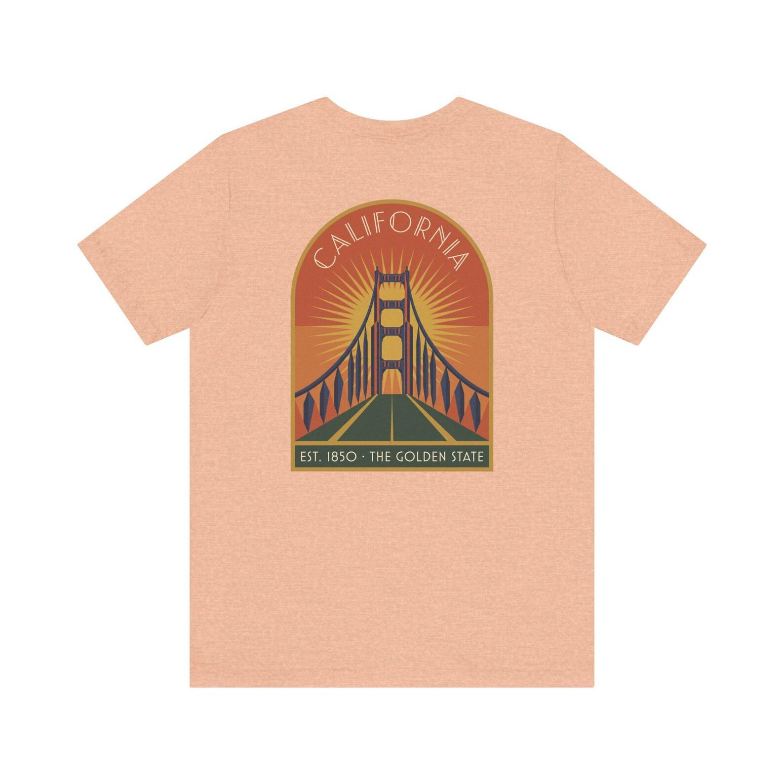 California Art Deco T-Shirt | Retro Golden Gate Bridge Sunset Graphic Tee | California Gift XL