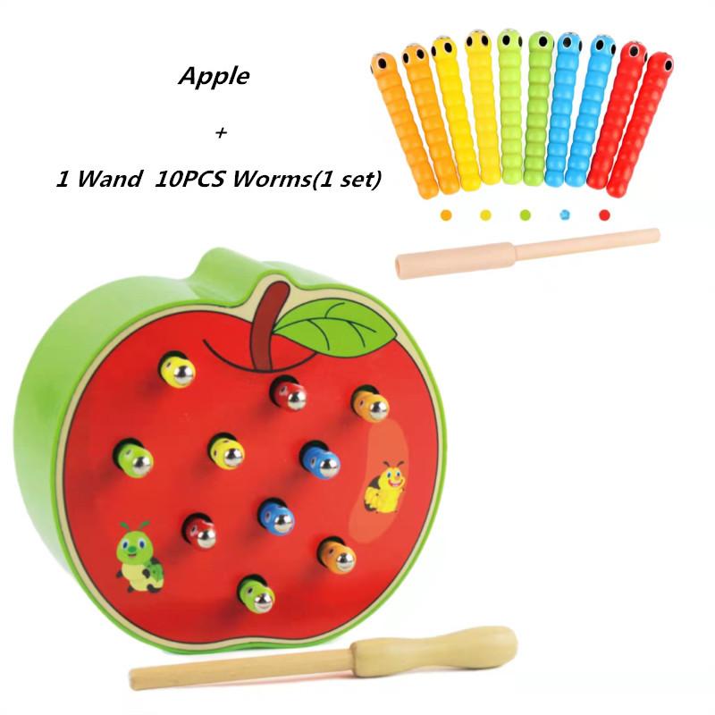 Magnetic Toy Funny Strawberry Shaped And 1 Wand And 10 Worm Game Toy Wooden Educational Toys For Preschool Kids Toddlers