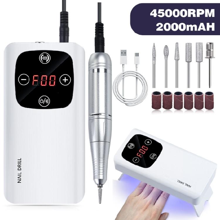 2 in 1 45000RPM Nail Drill Set with Drill Bits Nail Lamp Nail File Manicures
