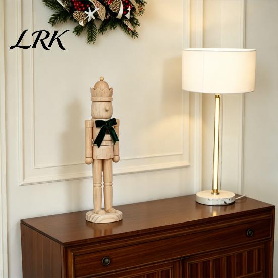 Decorative Wooden Soldier Statues Christmas Nutcracker Ornaments, Neutral Figures with Velvet Bow, DIY Festive Indoor Shop Display Ornaments Ornament