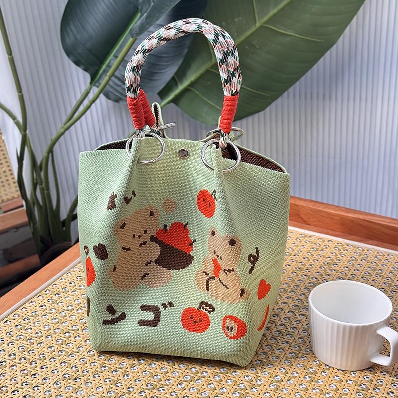 Market general knitted ring buckle bag portable work out large capacity handbag commuting small square bag storage bag