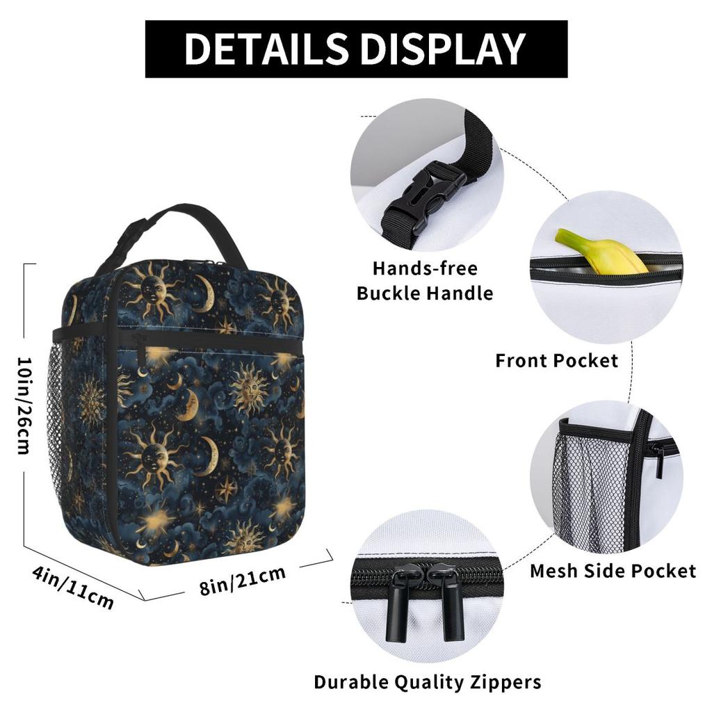 Sun And Moon Pattern Insulated Lunch Bag for Women Children Leakproof Food Boxes Thermal Lunch Box Tote
