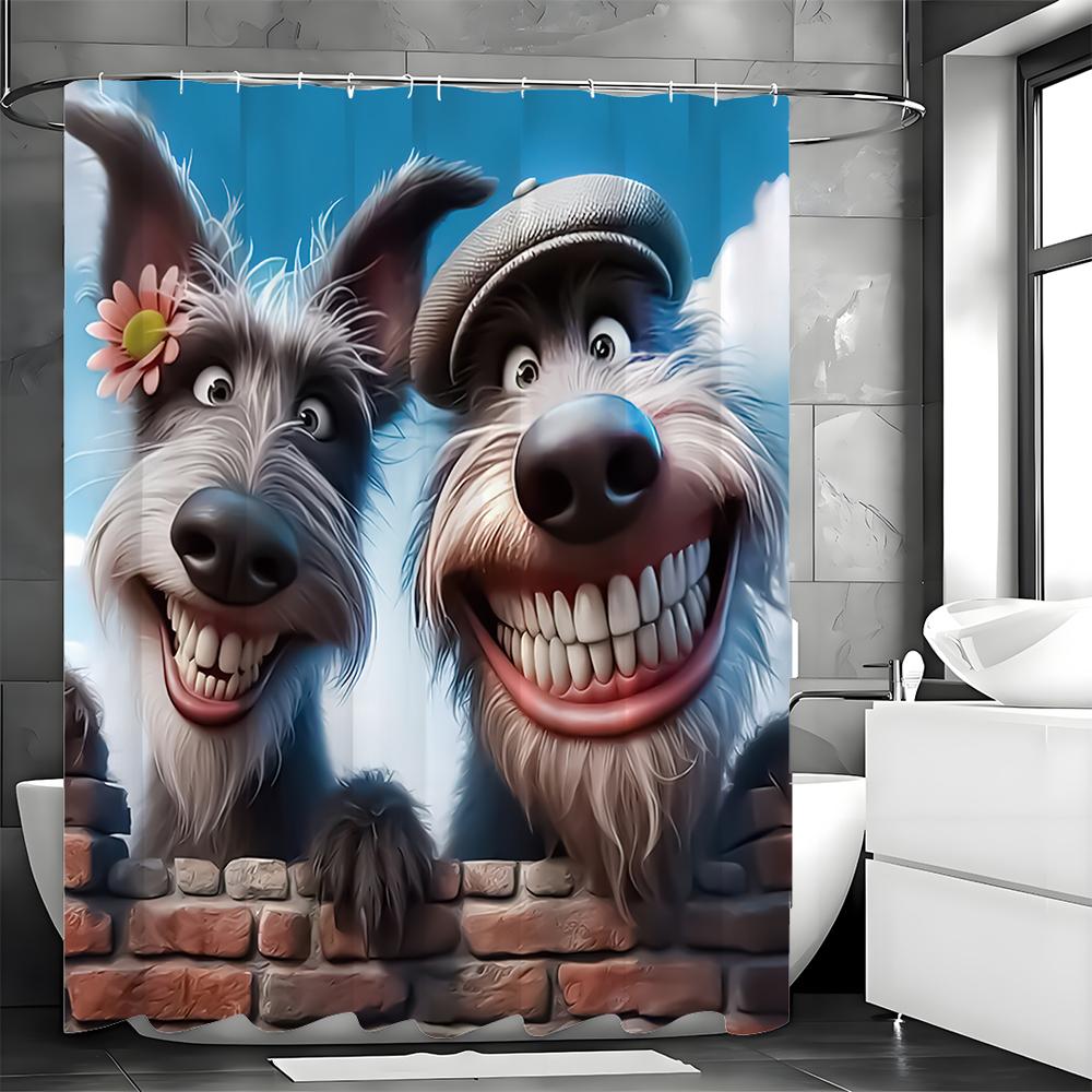 Lustiger Hunde-Smile Duschvorhang, Dekorativer Duschvorhang für Badezimmer, Wasserdichter Duschvorhang mit Haken