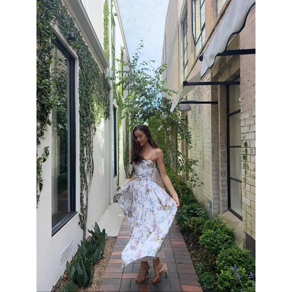 Rochie Maxi Plisată cu Talie Înaltă cu Imprimeu Floral Vintage Femei Sexy Fără Spate Fără Mâneci Rochii Lungi Vară Sexy Vocație Petrecere Robă