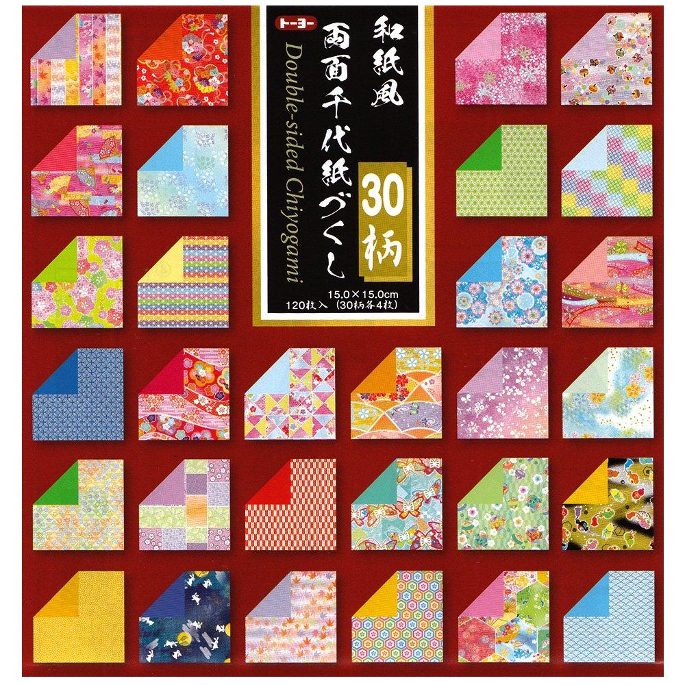 Toyo Origami Chiyogami 15cm 30 120 018060 Washi-style Paper, Double-Sided, Square, Designs, Sheets,