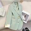 Women's Green Loose-Fit Professional Suit Jacket - Small, Spring & Autumn Collection