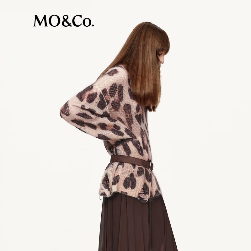 MO&Co. Women's Leopard Print Round Neck Sweater