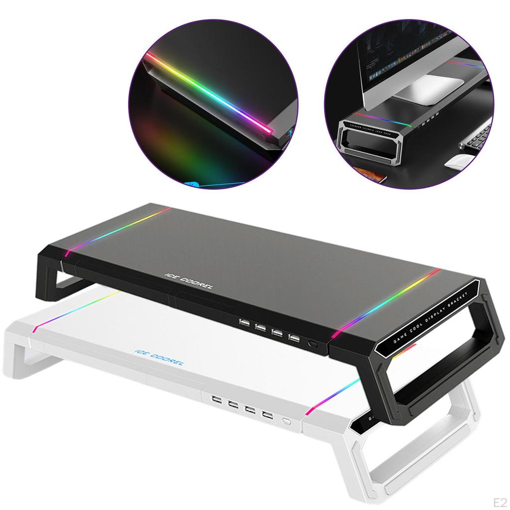 Aluminum Alloy Computer Monitor Stand Riser Holder RGB 4 USB Desk Organizer, Professional