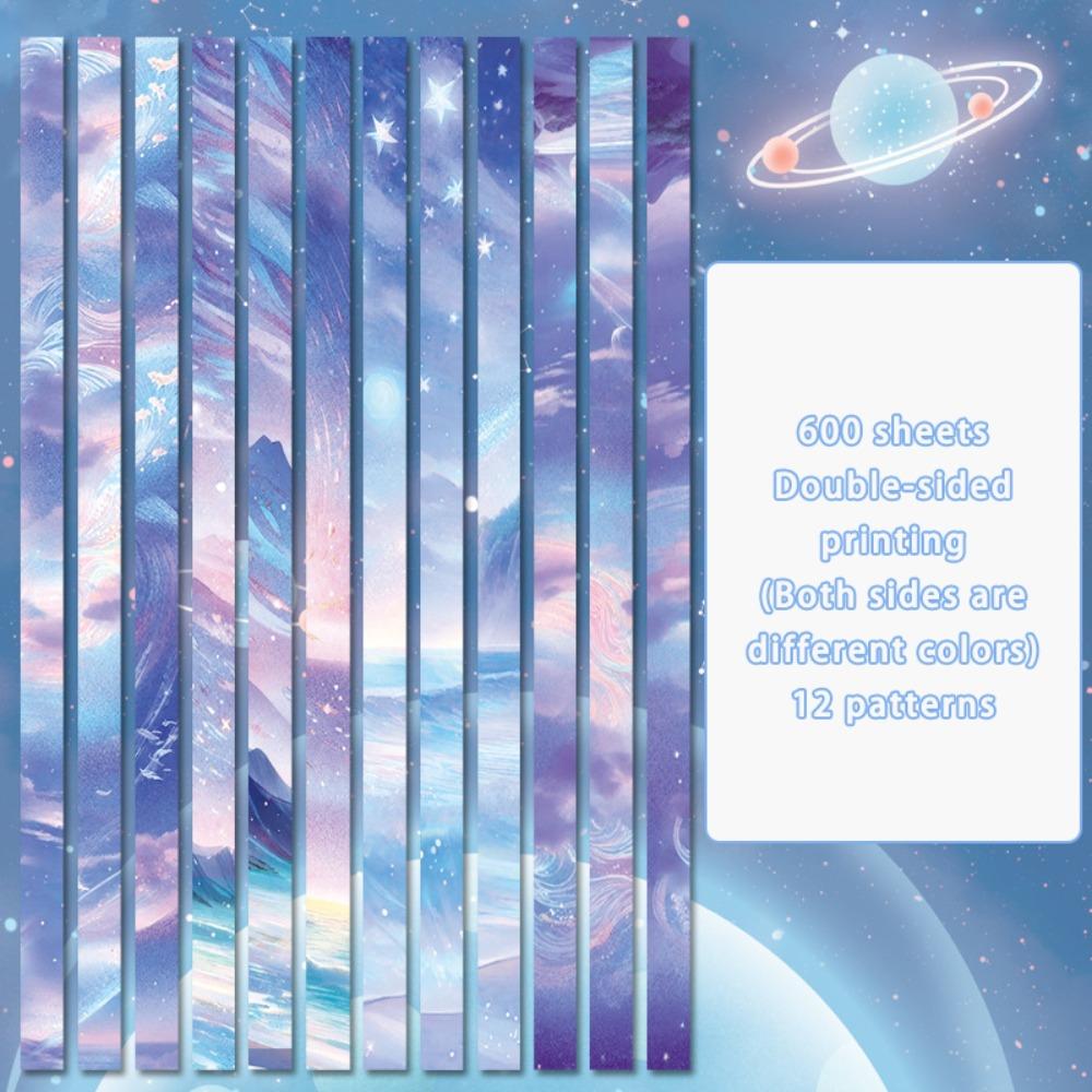 600pcs Oil Painting Star Origami Double Sided Printing Pattern Paper Folding Home Decoration
