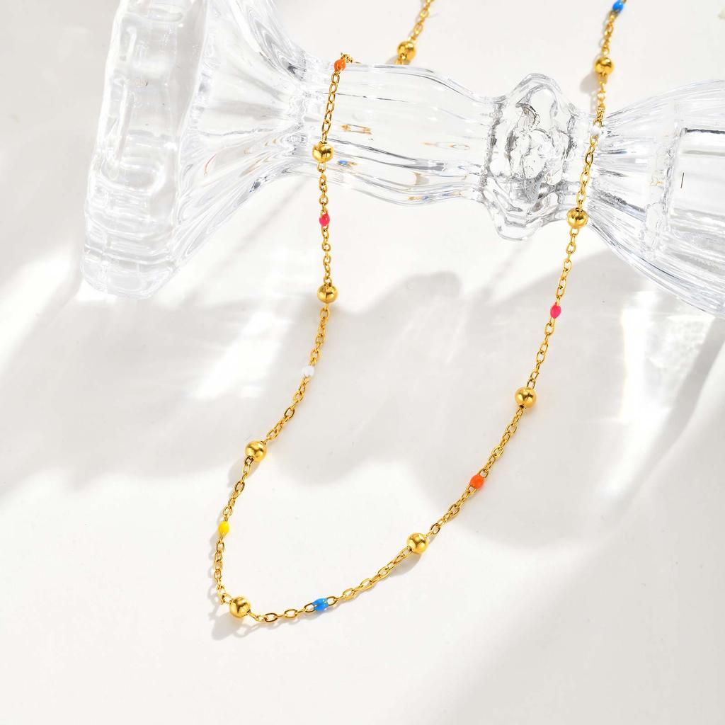 Fashion Personality Bohemian Style Colorful Beads Chain Necklace, Stainless Steel Choker Necklace for Women Chic Jewelry Gift