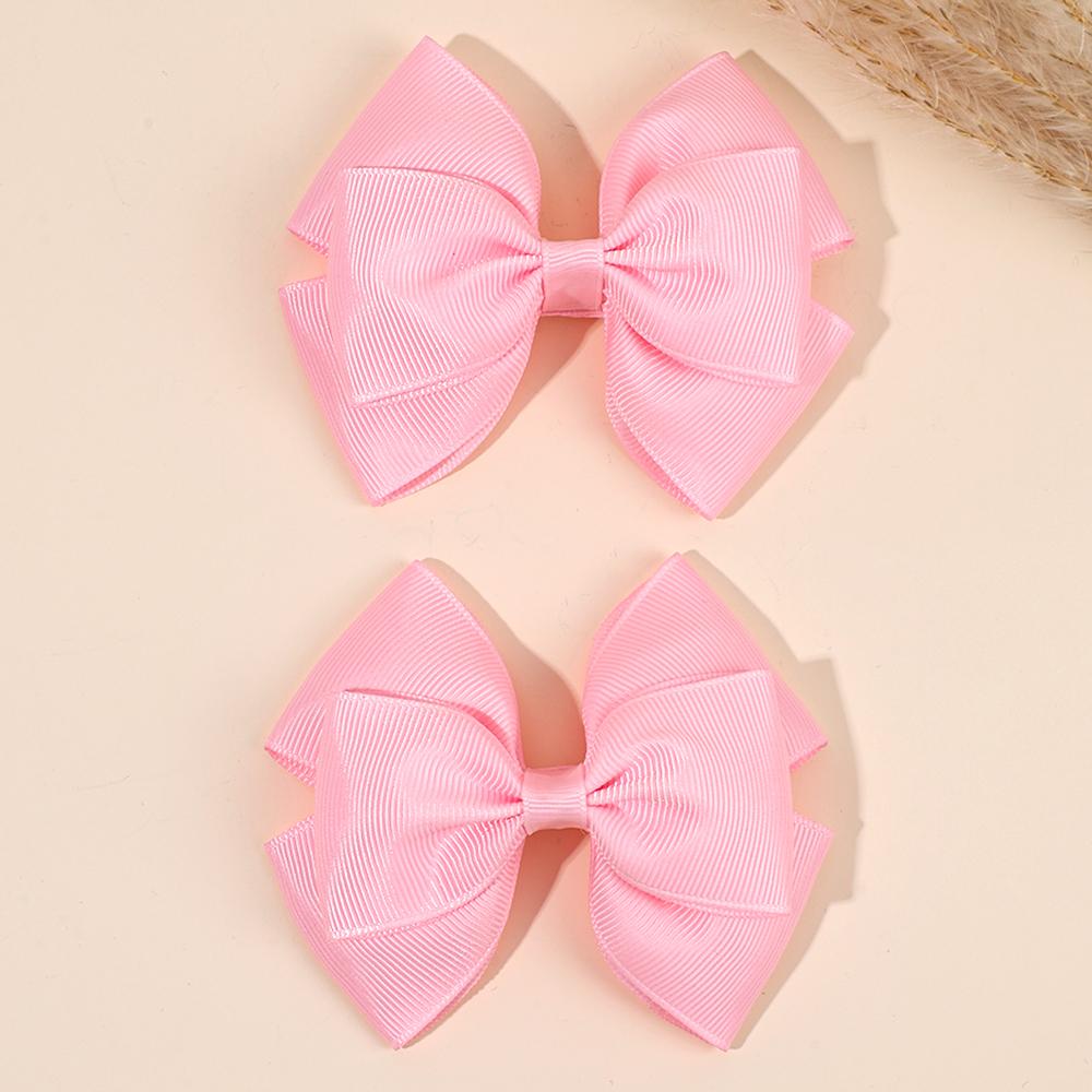 2Pcs Minimalist Solid Ribbon Bow Hairpin Grosgrain Barrettes Handmade Simple Everyday  Kids Headwear Accessories For Women Girls