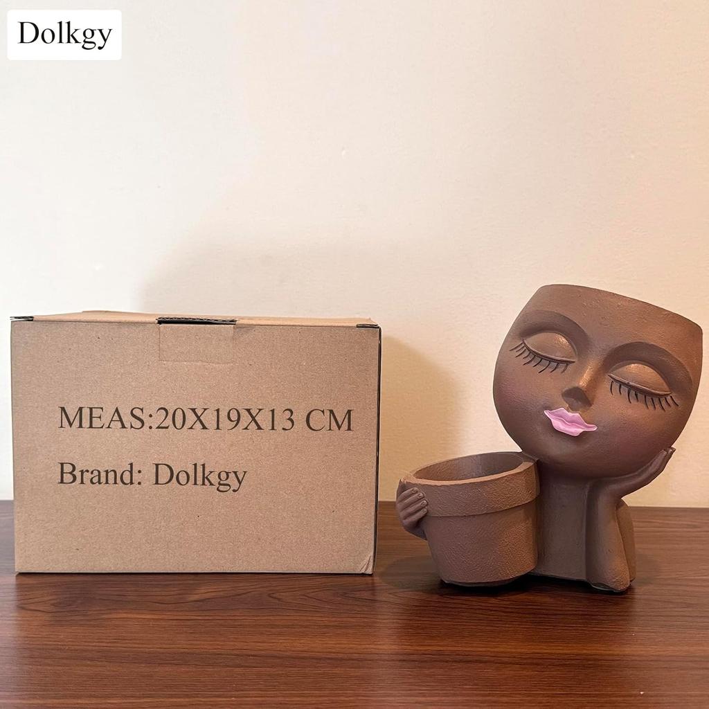 Face Flower Pot Head Planter, Black Woman Unique Planters for Indoor Outdoor Plants, Novelty Plant Pots Lady Vase with Drainage Hole Home Garden