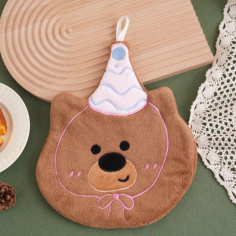 Hooded Bear Coral Fleece Kitchen Hand Towel One Size