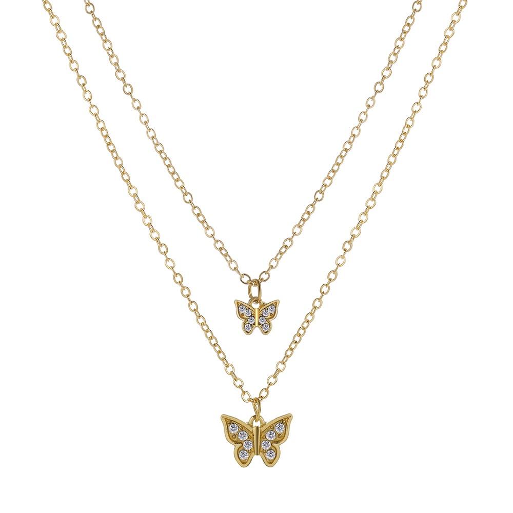 iF ME Fashion Butterfly Lock Heart Pendant Necklace Retro Multilayer Gold Silver Chain Choker for Women Accessories Jewelry