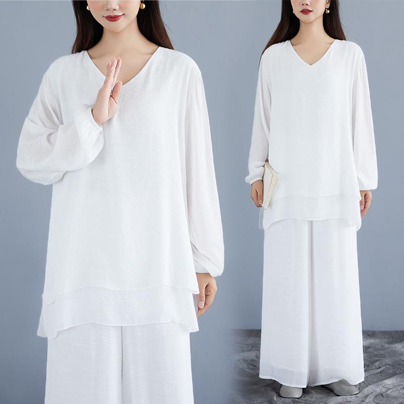 

Women s Zen Meditation Clothing Set: Fairy-like Healing Attire, Buddha-inspired High-End Lay Buddhist Apparel for Meditative Practices. Large