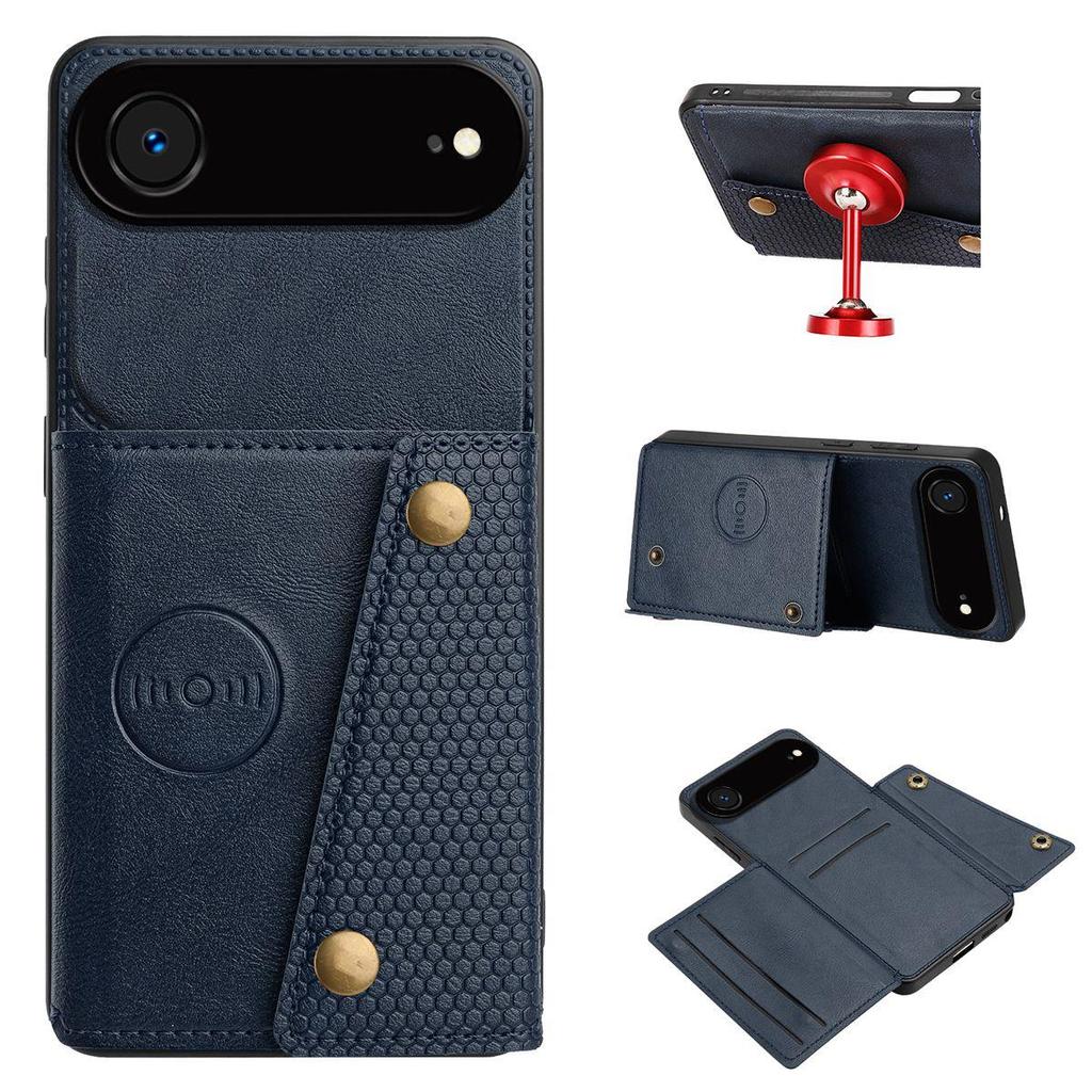 PU Leather Wallet Phone Case for iPhone Air Multiple Card Slots Dual Metal Button Closure Shockproof Full‑Body Protective Cover