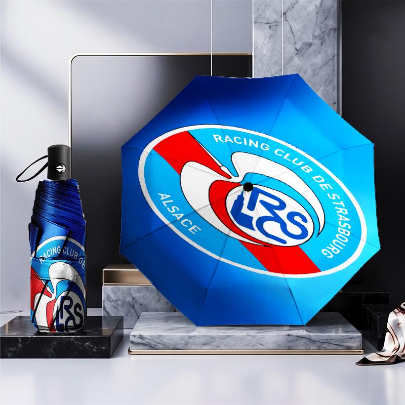Football Strasbourg Crest Umbrella 8-Frame for Travel, Camping, Casual Lightweight Portable Umbrella, Essential for Every Family Holidays Gift