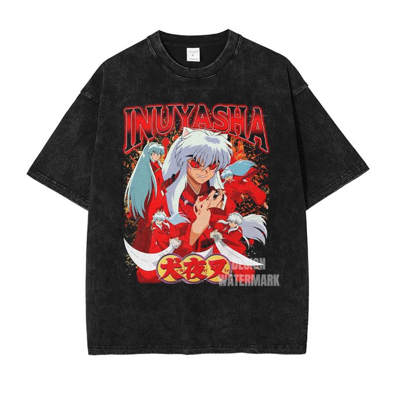 Anime T-shirts Sesshoumaru Graphic T Shirt Vintage Washed Oversized T-shirt Short Sleeve Tees Man Women Clothing