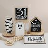 6pcs Eco-friendly Halloween Tiered Tray Decor Set Wooden Desktop Ornaments  Haunted House