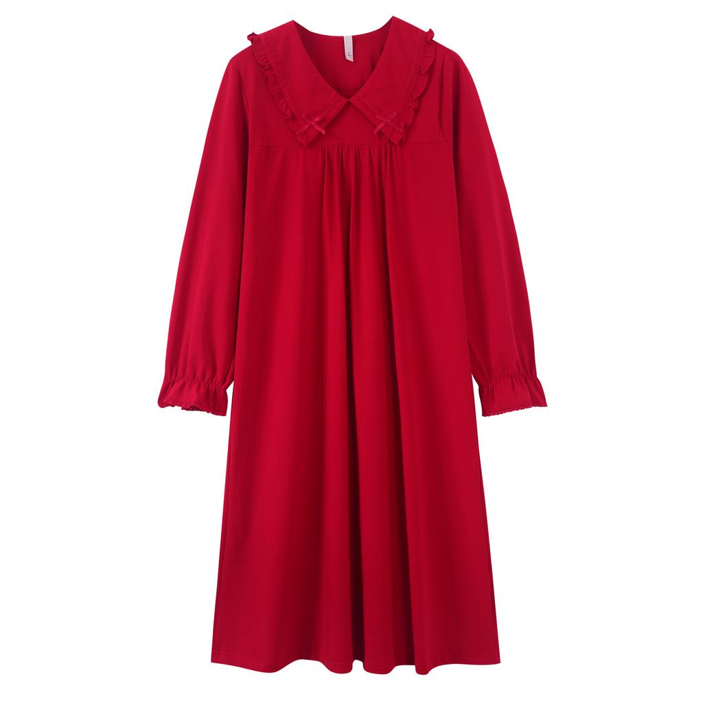 Pajamas Women'S Spring And Autumn Models With Chest Pads Pure Cotton Women'S Long Sleeves Autumn Red Natal Year Pajamas Women