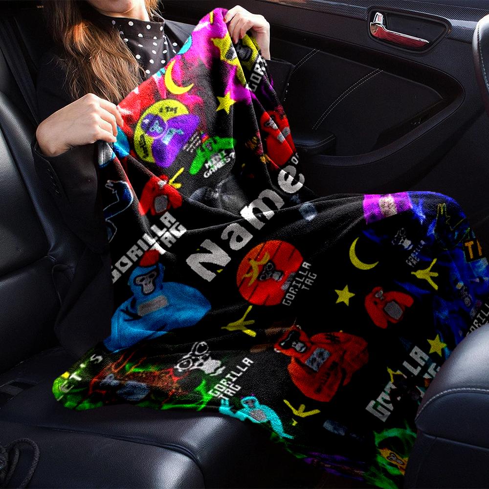 Customiz Name Personality Gorilla Tag Blanket Soft &Warm Sofa Office Bed Travel Lunch Break Blanket, Gift Suitable All Seasons