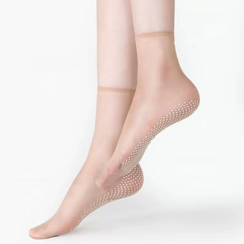 10 Pairs Women Transparent Summer Thin Anti-Slip Socks Set Cool Breathable Ladies Silk Socks