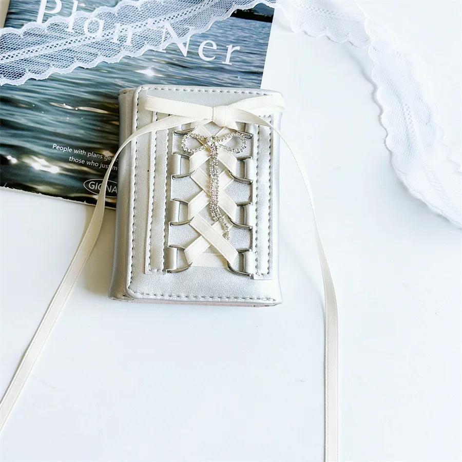 Korean INS Ballet Ribbon Bow Silver PU Card Bag Chic Girls Kpop 3-inch Photocard Holder Women's Coin Purse ID Credit Card Holder