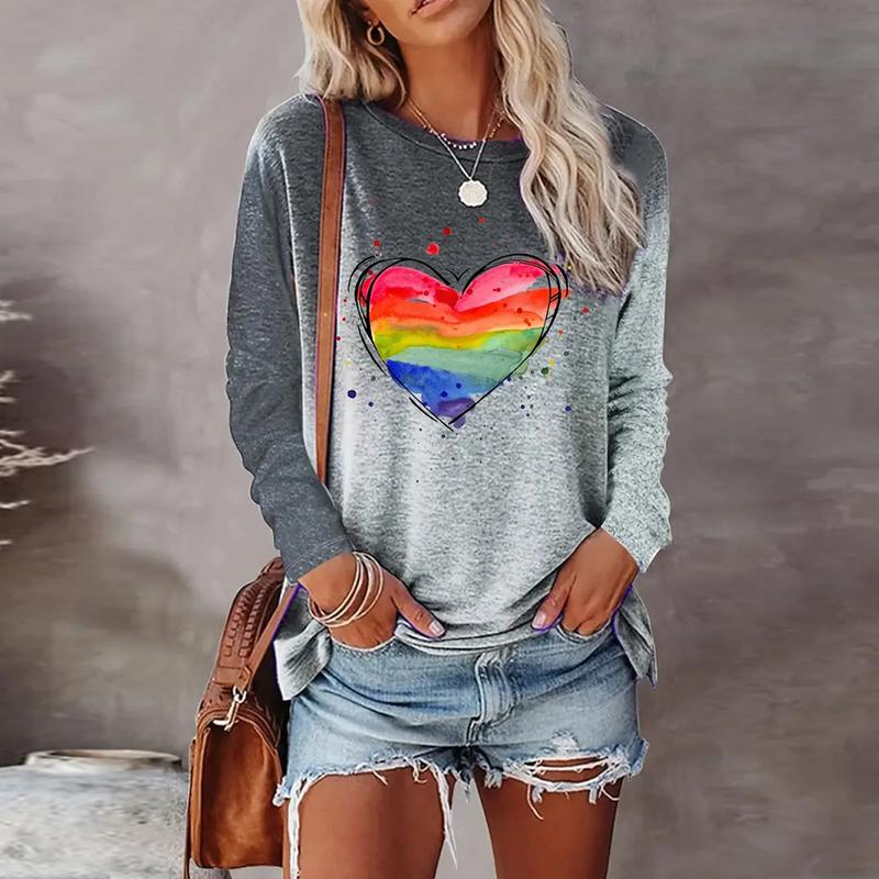 Women Autumn Tops Loose Cat Print Causal Long Sleeve T-shirt Top Blouse