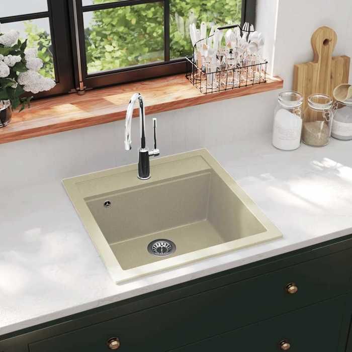 Évier de cuisine - VIDAXL - Beige - Granit - Rectangulaire - 1 bac profond
