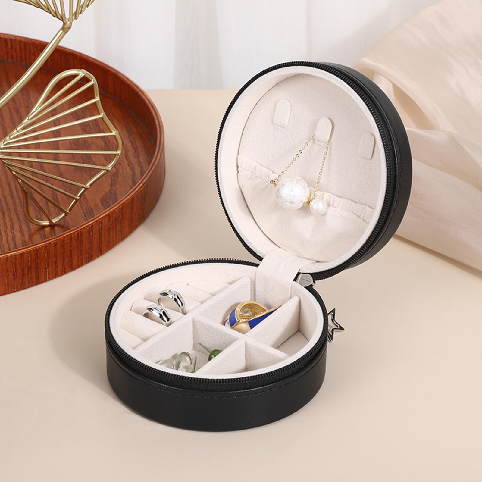 

PU Leather Circular Jewelry Box, Portable Earrings, Earrings, Necklace, Ring, Divided Storage Box, Travel Jewelry Jewelry Box One Size чёрный