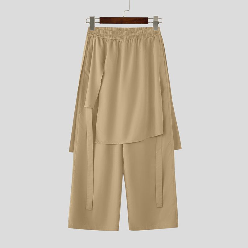INCERUN Pantaloni Lunghi Casual da Uomo Vintage a Vita Elastica con Strati Irregolari