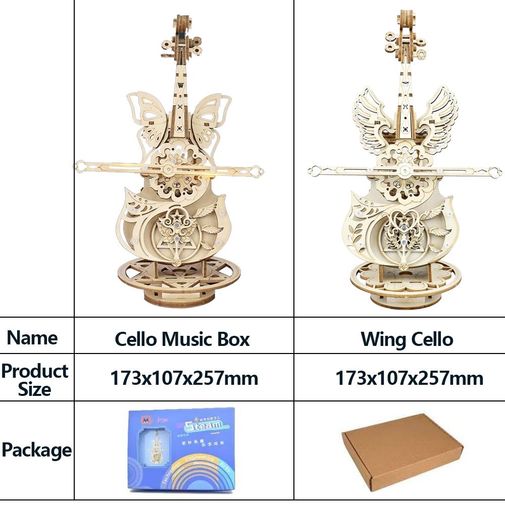 3D Puzzle Wooden Cello Model DIY Assembly Violin Music Box Building Kits Home Living Room Decor Crafts Gift for Adults Kids