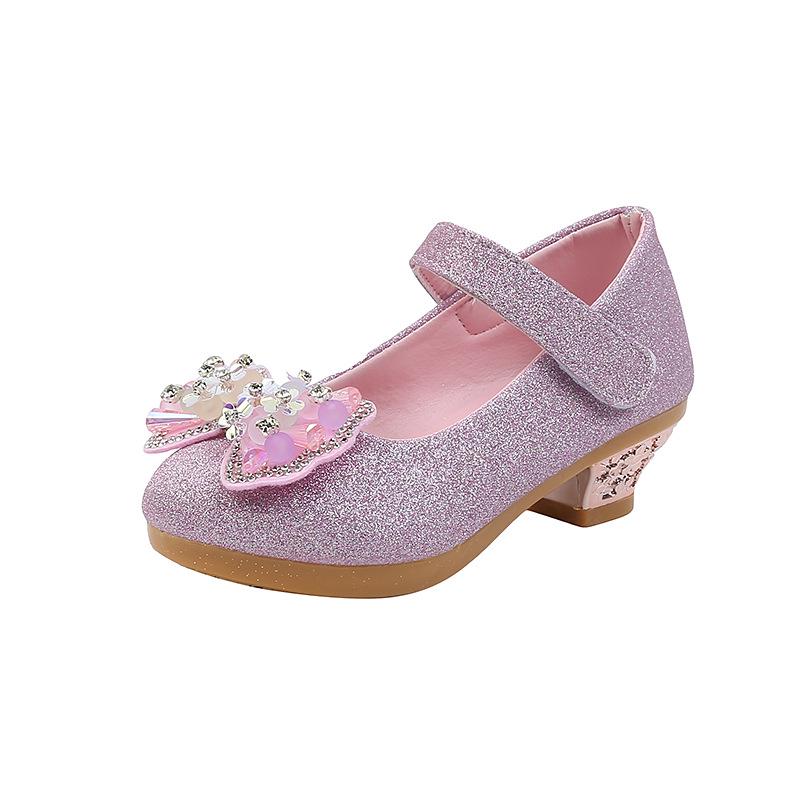 2023 Princess Crystal High Heels with Bow - Formal Leather Shoes for Girls' Runway and Performance