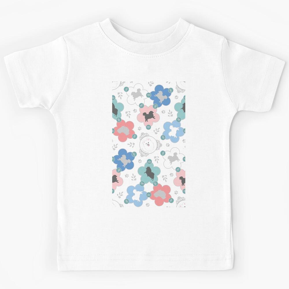 Japanese Spitz Dog Floral Triad - Charcoal Black Kids T-Shirt 120