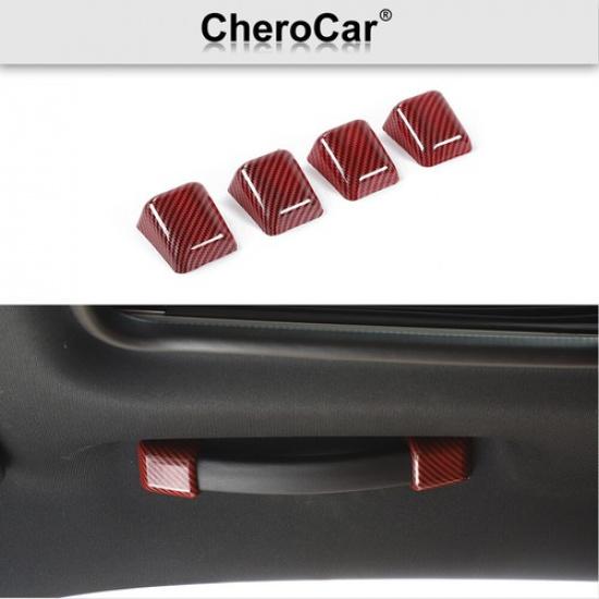 Red Carbon Fiber Roof Grab Handle Decoration Cover Trim for 10+ Dodge Challenger