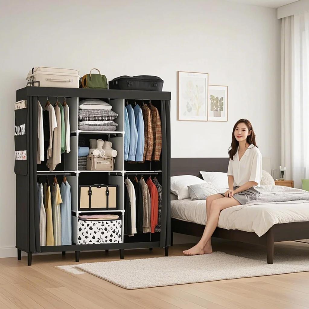 Kleiderschrank mit großer Kapazität mit leicht zu und B x 45cm T x 172cm Abdeckung, Vliesstoff, langlebig, montierbar, stilvoll, platzsparend, wasserdicht, staubdicht,