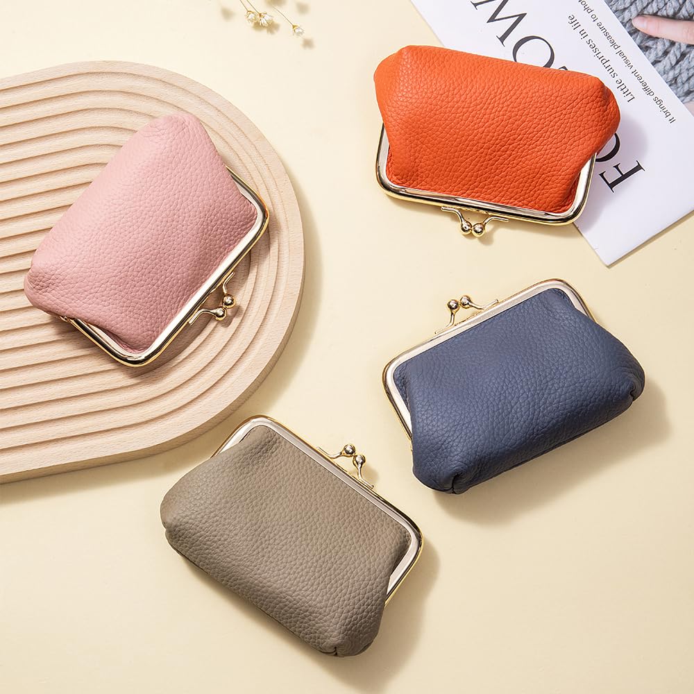 Yocipa Genuine Leather Mini Wallet for Women with Coin Purse and Key Ring, Multifunctional Coin Case, Lightweight Leather Card Case with Key Holder,