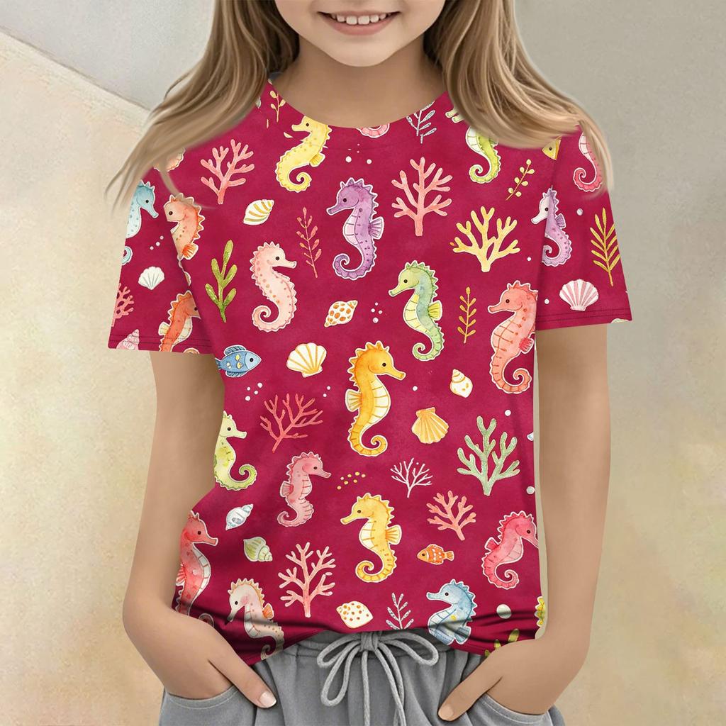 Kids Animal Print Crew Neck Short Sleeve Casual Loose Fit T Shirt Top Soft Comfortable Fabric Lightweight Breathable Design