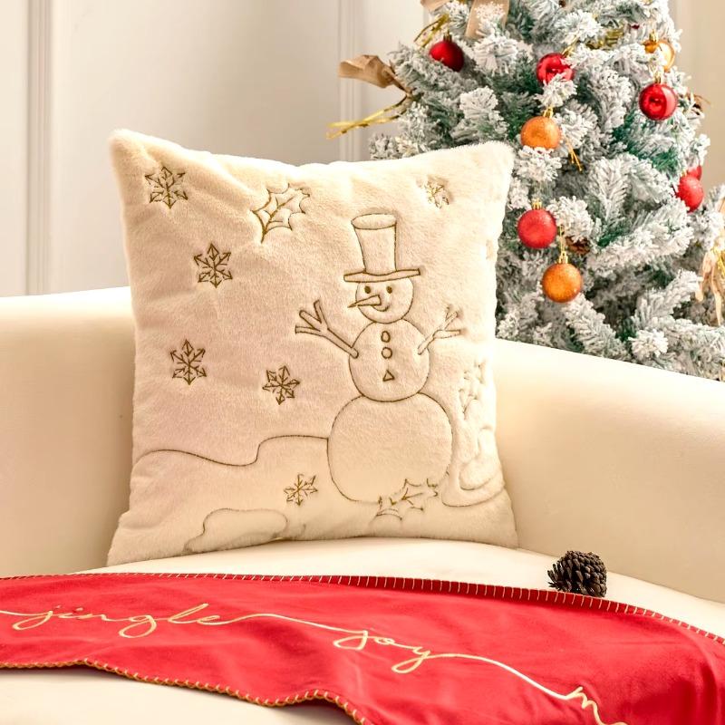 

Simple Pillow Case Hristmas Solid Color Embroidery Pillow Cover Modern Simplicity Skin Friendly Joyful Celebration 1pcs Cases