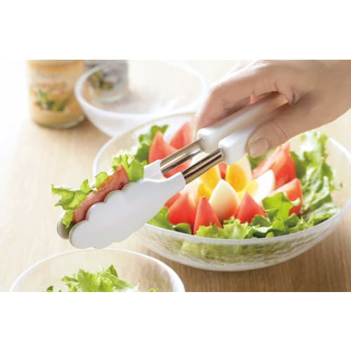 Shimomura Kihan Silicone Tongs, Made In Japan, Won't Scratch Frying Pans, Dishwasher Safe, Suitable for Deep Frying, Easy Grip, Heat-Resistant, White,