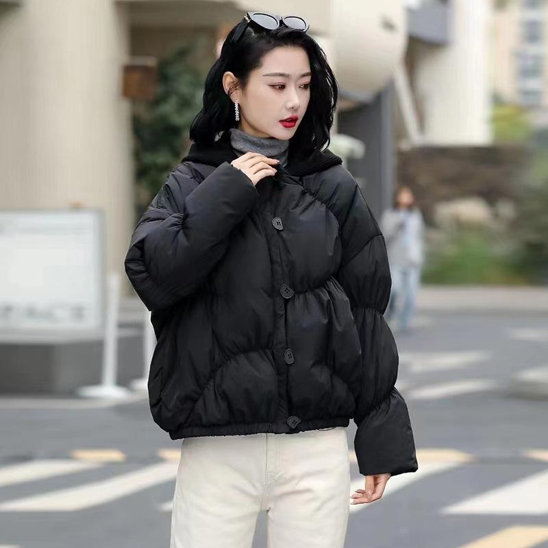 High-end white duck down knitted hat down jacket women's short 2025 winter fashion splicing warm literary jacket