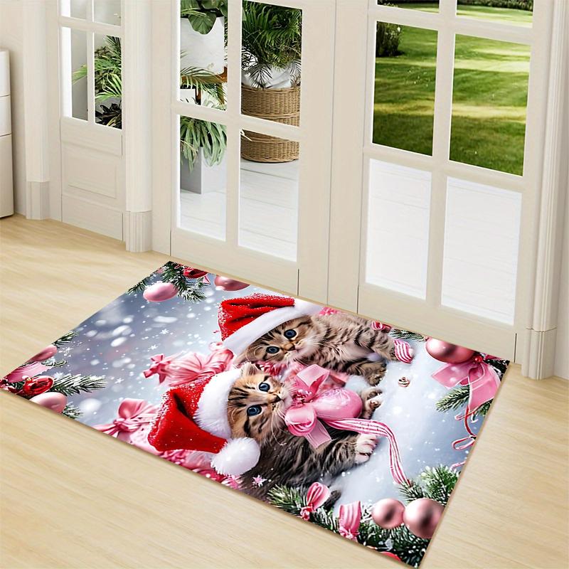 Christmas Kittens Snow Carpet Rug Soft Washable Anti Slip Home Living Room Sofa Mats Personalized Christmas Rug