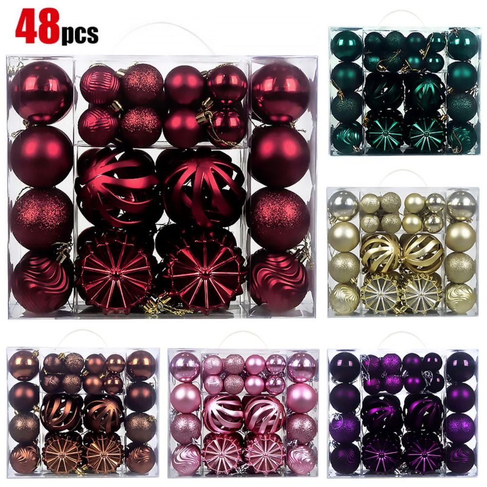 48PCS 4/6/8cm Christmas Tree Balls Solid Color Xmas Ornament Ball Christmas Ball Set Party