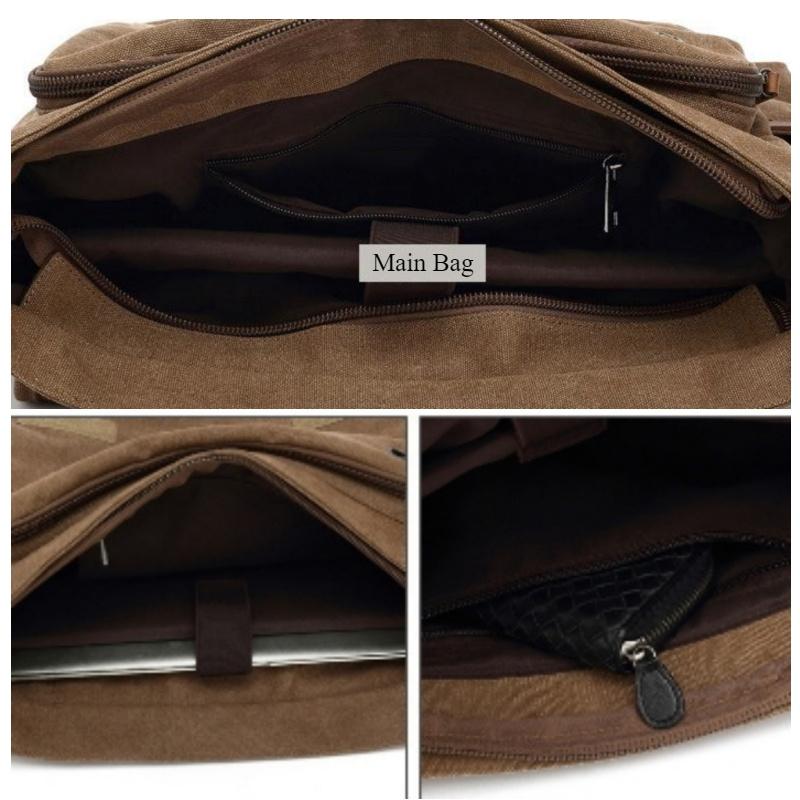 AUGUR Geantă clasică pentru bărbați, de culoare solidă, geantă retro din pânză de afaceri, care poate pune laptopul, geantă practică multifuncțională cu orificiu pentru căști