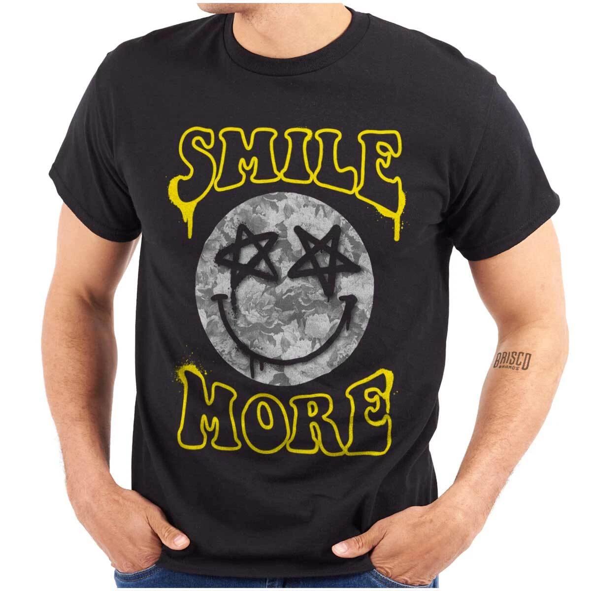 Smile More Happy Face Star Eyes Graffiti Womens or Mens Crewneck T Shirt Tee 4XL