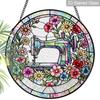 2D Flat Stained Glass Sewing Machine Window Decoration, Flower Design Colored Glass Plate with Chain, Charming Sewing Room, Dry Cleaning Shop Sun